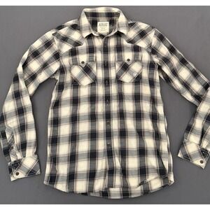 Ariat Shirt Mens Size Medium Gray Plaid Retro Fit Button Down Rodeo Long Sleeve